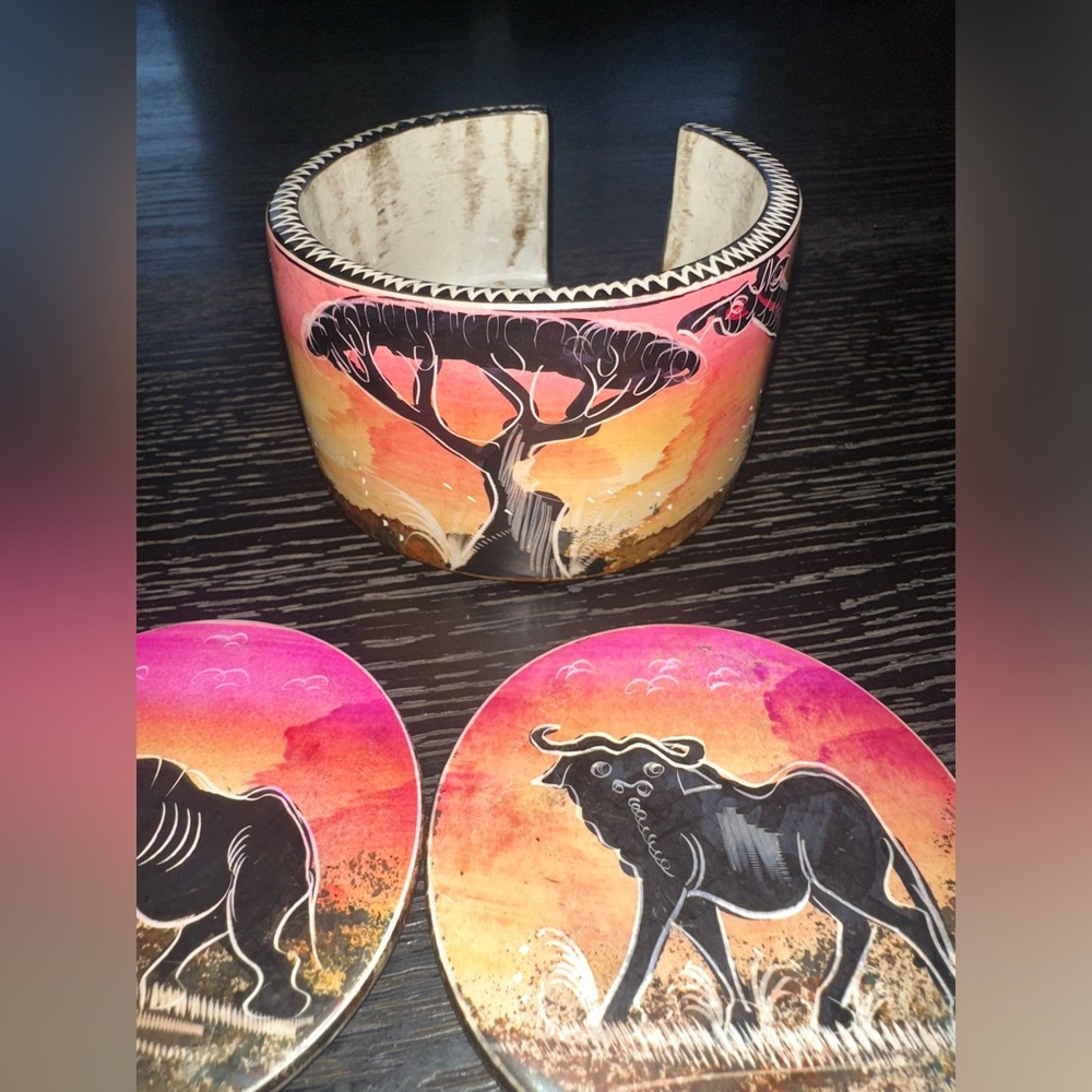 Handmade Handpainted African Coaster Set - Picture 7 of 11